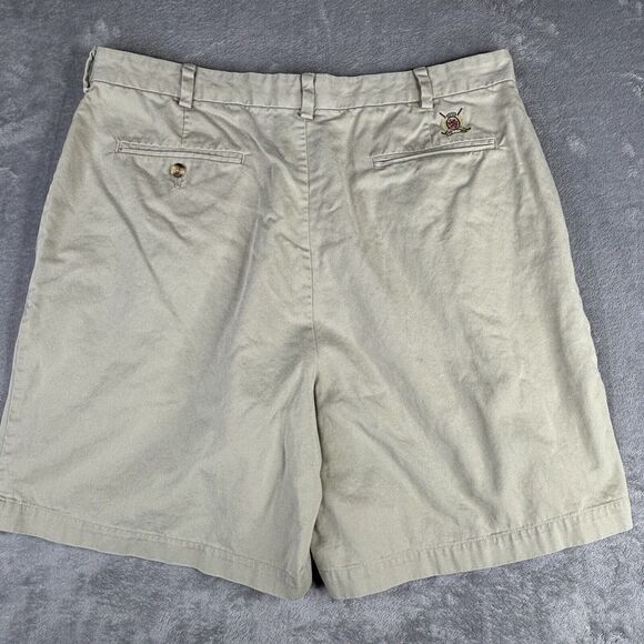 Tommy Hilfiger Pleated Shorts Mens 36x7 90s Lion Crest Twill Tan‎ Khaki Chino - Picture 2 of 11